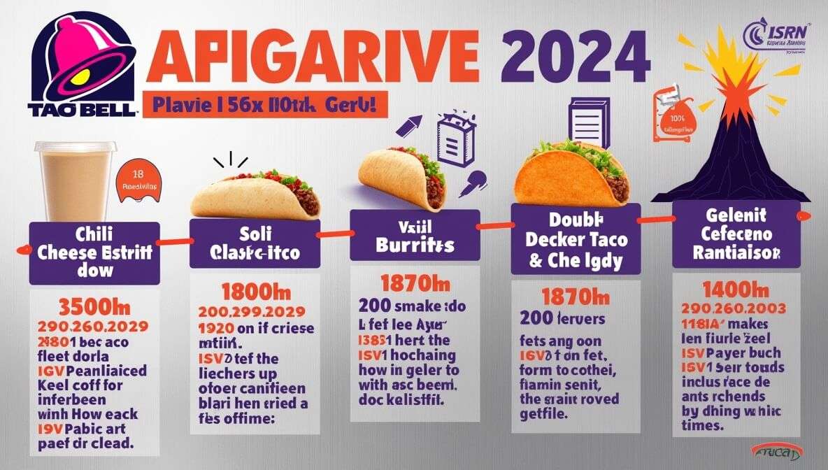 An infographic timeline of classic items from the Taco Bell 2000s Y2K menu and their re-release dates