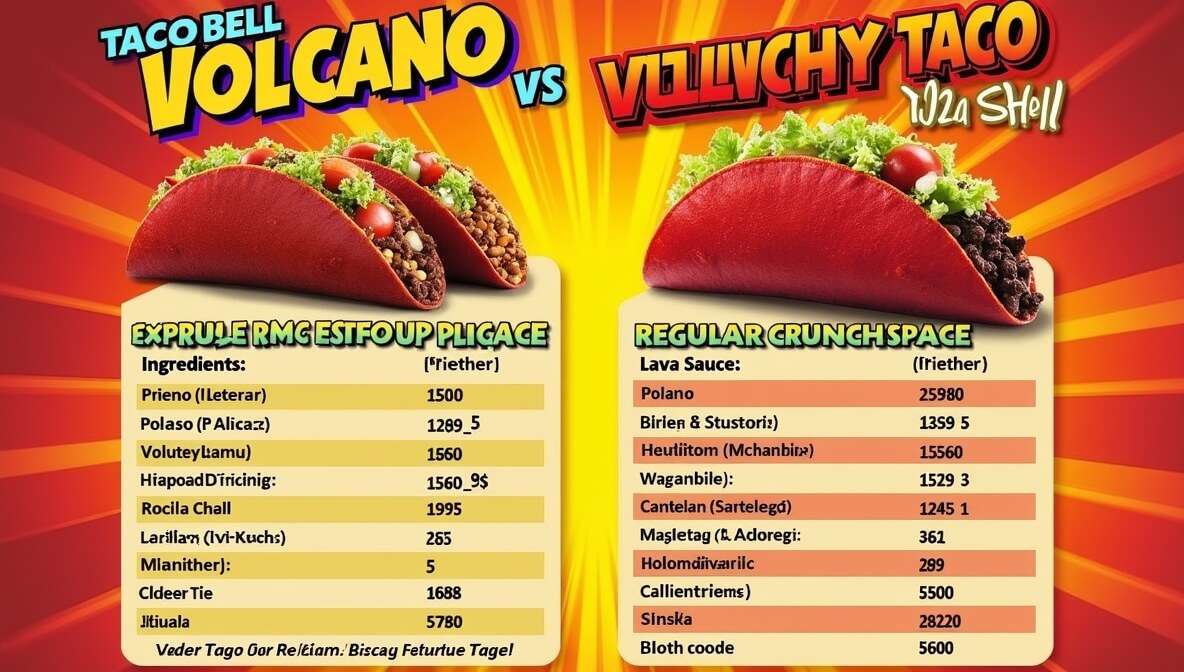 “Chart comparing a Volcano Taco and a regular taco from the Taco Bell 2000s Y2K menu