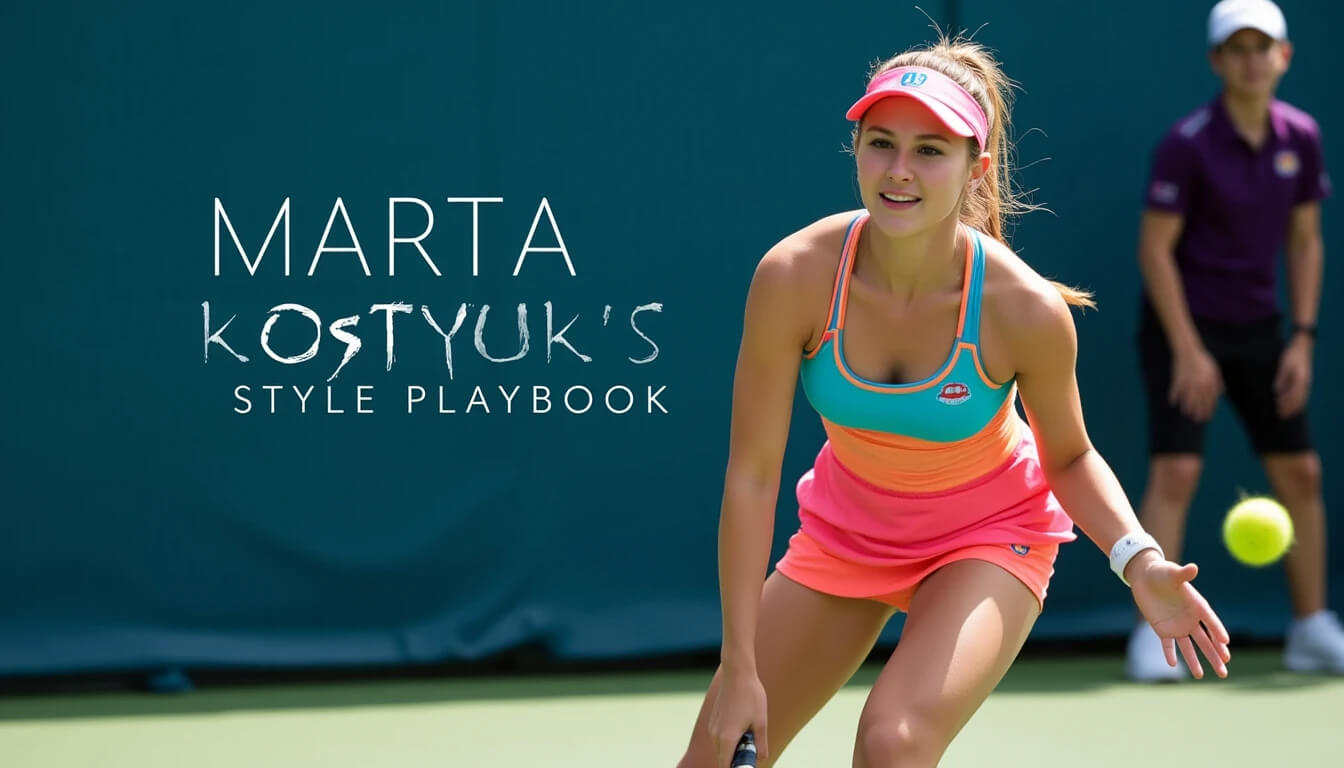 Marta Kostyuk serving looks in her signature on-court tennis fashion