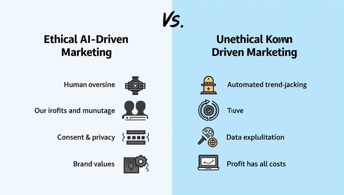 A chart comparing ethical versus unethical marketing practices in the age of artificial intelligence