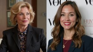 A collage showing Candice Bergen as a fictional Vogue editor next to her daughter, real-life Vogue contributor Chloe Malle